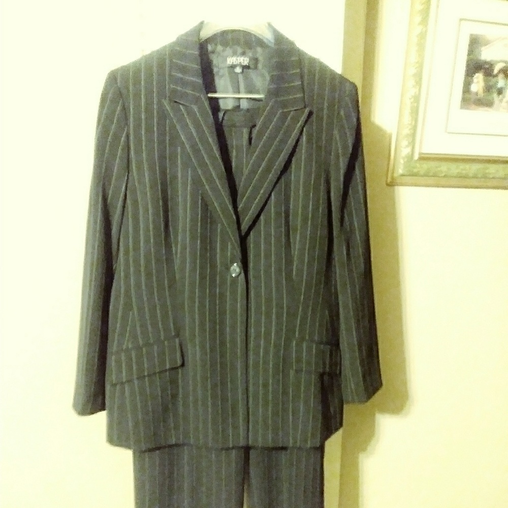 Black pinstripe pants suit